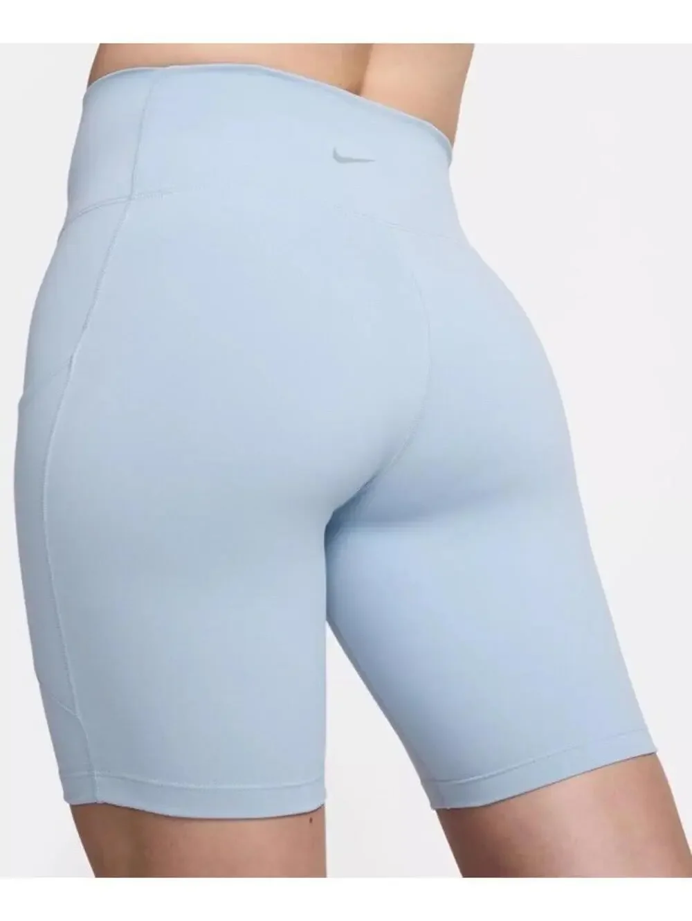 $45 NIKE Women's One Blue High-Waisted 8" Pockets Biker Shorts FZ6758-440 Sz L - Picture 4 of 5